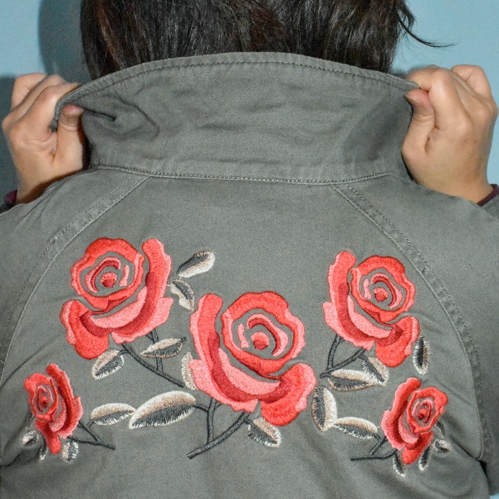 Embroidered Olive Green Utility Jacket